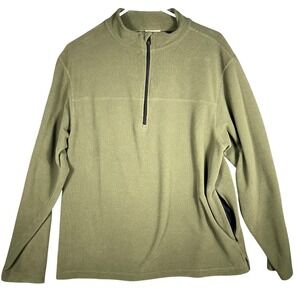 L.L. Bean Quarter Zip Pullover Mens M Olive Green Waffle Knit Textured Mock Neck